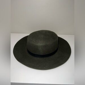 Green Wool Like Flat Brim Hat
